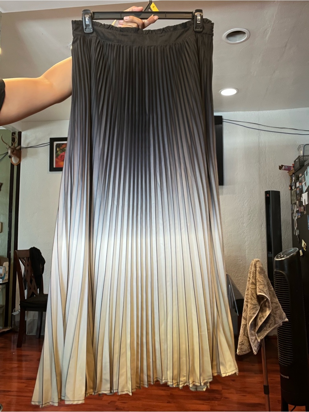 Maeve by Anthropologie Size 14 Pleated Ombré Maxi Skirt - Black to Cream Gradien